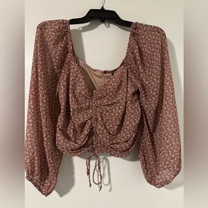 Women’s Size Large Cotton Candy Floral Blouse in Dusty Pink